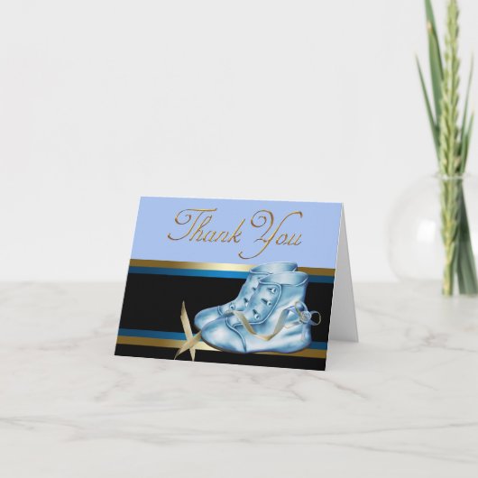 Zwart Goud en Blauw Baby Schoen Dank U Bedankkaart (Voorkant)