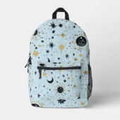 Zwart, Goud en Blauw Celestial Zon Maan Sterren Bedrukte Rugzak (Voorkant)