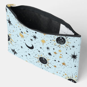 Zwart, Goud en Blauw Celestial Zon Maan Sterren Etui