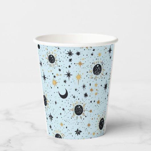 Zwart, Goud en Blauw Celestial Zon Maan Sterren Papieren Bekers (Achterkant)