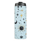 Zwart, Goud en Blauw Celestial Zon Maan Sterren Thermosbeker (Voorkant)