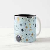 Zwart, Goud en Blauw Celestial Zon Maan Sterren Tweekleurige Koffiemok (Voorkant rechts)