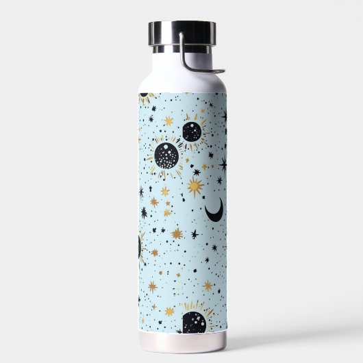 Zwart, Goud en Blauw Celestial Zon Maan Sterren Waterfles (Links)