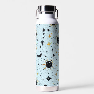 Zwart, Goud en Blauw Celestial Zon Maan Sterren Waterfles