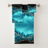 Zwart goud en Blauwgroen gewas, monogram & goudnaa Bad Handdoek (Insitu)