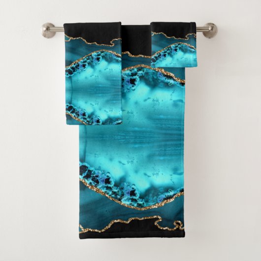 Zwart goud en Blauwgroen gewas, monogram & goudnaa Bad Handdoek (Insitu)