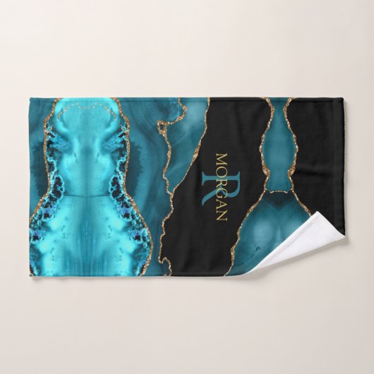 Zwart goud en Blauwgroen gewas, monogram & goudnaa Bad Handdoek (Handdoek)