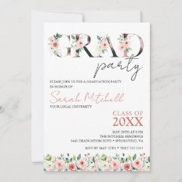 Zwart, Goud en Bloemen Graduation Party Kaart