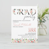 Zwart, Goud en Bloemen Graduation Party Kaart (Staand voorkant)