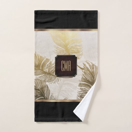Zwart, goud en bruin ventilator - Monogram Bad Handdoek (Handdoek)