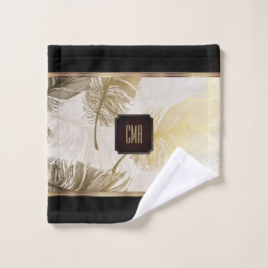 Zwart, goud en bruin ventilator - Monogram Bad Handdoek (Wasdoekje)
