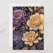 Zwart, Goud, en Donker Paarse Bloemen Bruiloft Kaart (Achterkant)