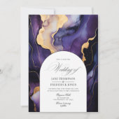 Zwart, Goud, en Donker Paarse Inkthuwelijk Kaart (Voorkant)