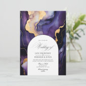 Zwart, Goud, en Donker Paarse Inkthuwelijk Kaart (Staand voorkant)