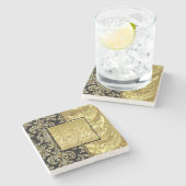 Zwart goud en glitter Floral Lijst Stenen Onderzetter (Zijkant)