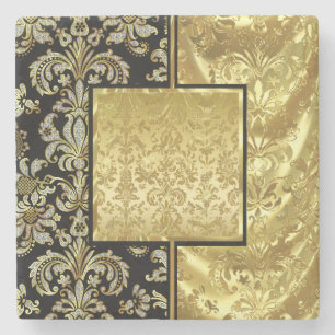 Zwart goud en glitter Floral Lijst Stenen Onderzetter