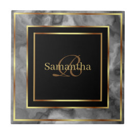 Zwart Goud en Grijs Geometrisch Marmer Tegeltje