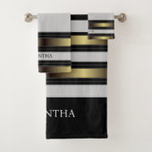 Zwart Goud en Grijs Geometrische Streepjesnaam Bad Handdoek (Insitu)