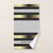 Zwart Goud en Grijs Geometrische Streepjesnaam Bad Handdoek (Handdoek)