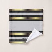 Zwart Goud en Grijs Geometrische Streepjesnaam Bad Handdoek (Wasdoekje)