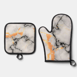 Zwart, goud en grijs marmer ontworpen pot houders ovenwant & pannenlap set