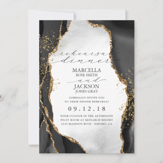 Zwart, goud en grijs reuzenbont RSVP Kaart (Voorkant)