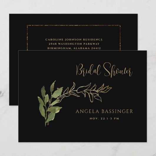 Zwart goud- en groen folieVrijgezellenfeest Kaart (Voorkant / Achterkant)