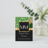 Zwart goud en groen monogram visitekaartje (Staand voorkant)