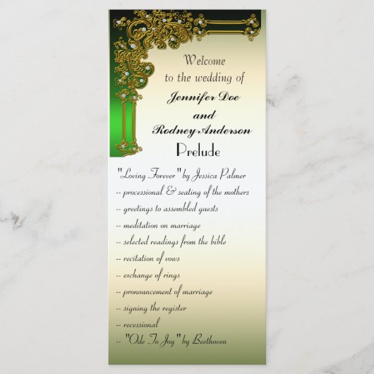 Zwart Goud en Groen Wedding Program Rack Kaart (Voorkant)