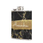 Zwart, goud en marmer met goudfolie en glitter heupfles (Links)