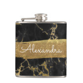 Zwart, goud en marmer met goudfolie en glitter heupfles (Voorkant)