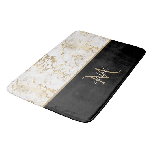 Zwart goud en marmer monogram Elegant Luxury Badmat (Gekanteld)