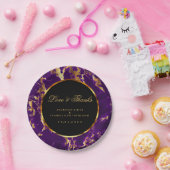 Zwart, goud en Paarse marmer Papieren Bordje (Feest)