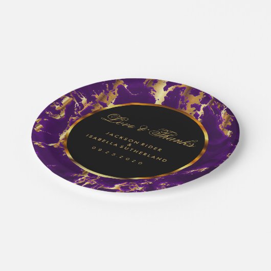 Zwart, goud en Paarse marmer Papieren Bordje (Gekanteld)