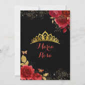 Zwart goud en rode rozen koninklijke kroon quincea kaart (Achterkant)