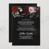 Zwart Goud en Rood Bloemen Bruiloft Informatie Informatiekaartje (Voorkant / Achterkant)