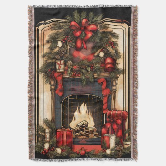 Zwart Goud en Rood  Open haard Garland Deken (Voorkant Verticaal)
