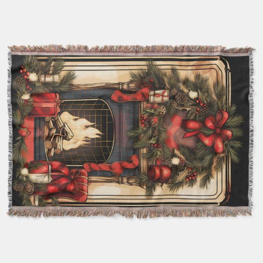 Zwart Goud en Rood  Open haard Garland Deken (Voorkant)