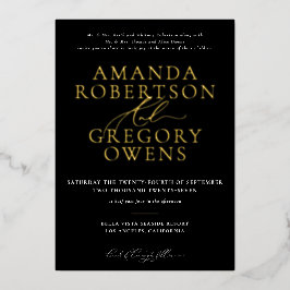 Zwart & Goud en Script Elegante bruiloft uitnodigi Folie Uitnodiging