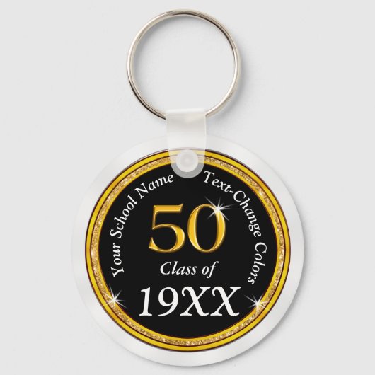 Zwart, goud en wit, 50e klasse Reunion Favors Sleutelhanger (Voorkant)