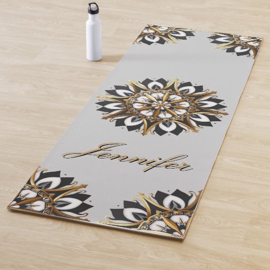 Zwart Goud en Wit Geometrisch Ontwerp Yogamat (In situ)