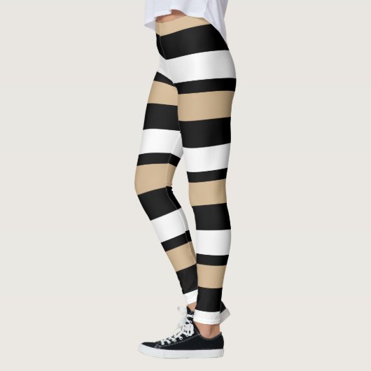 Zwart goud en wit, horizontaal gestreept leggings (Links)