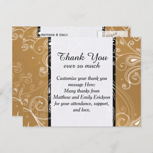 Zwart, Goud en Wit Swirly Design Briefkaart (Voorkant / Achterkant)