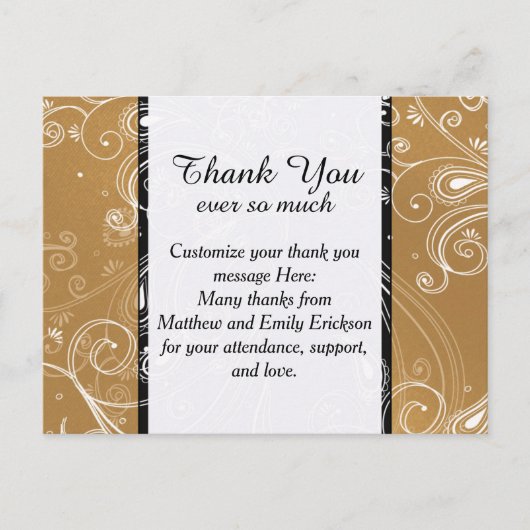 Zwart, Goud en Wit Swirly Design Briefkaart (Voorkant)