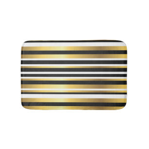 Zwart, Goud en Wit Vintage Strepen Badmat
