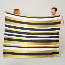 Zwart, Goud en Wit Vintage Strepen Fleece Deken