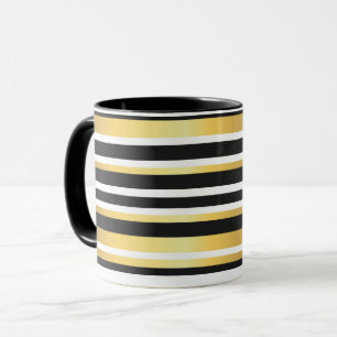 Zwart, Goud en Wit Vintage Strepen Mok