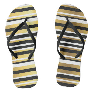 Zwart, Goud en Wit Vintage Strepen Teenslippers