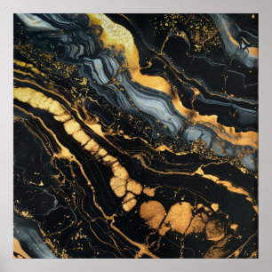 Zwart, goud en wit vloeibaar abstract poster
