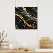 Zwart, goud en wit vloeibaar abstract poster (Keuken)